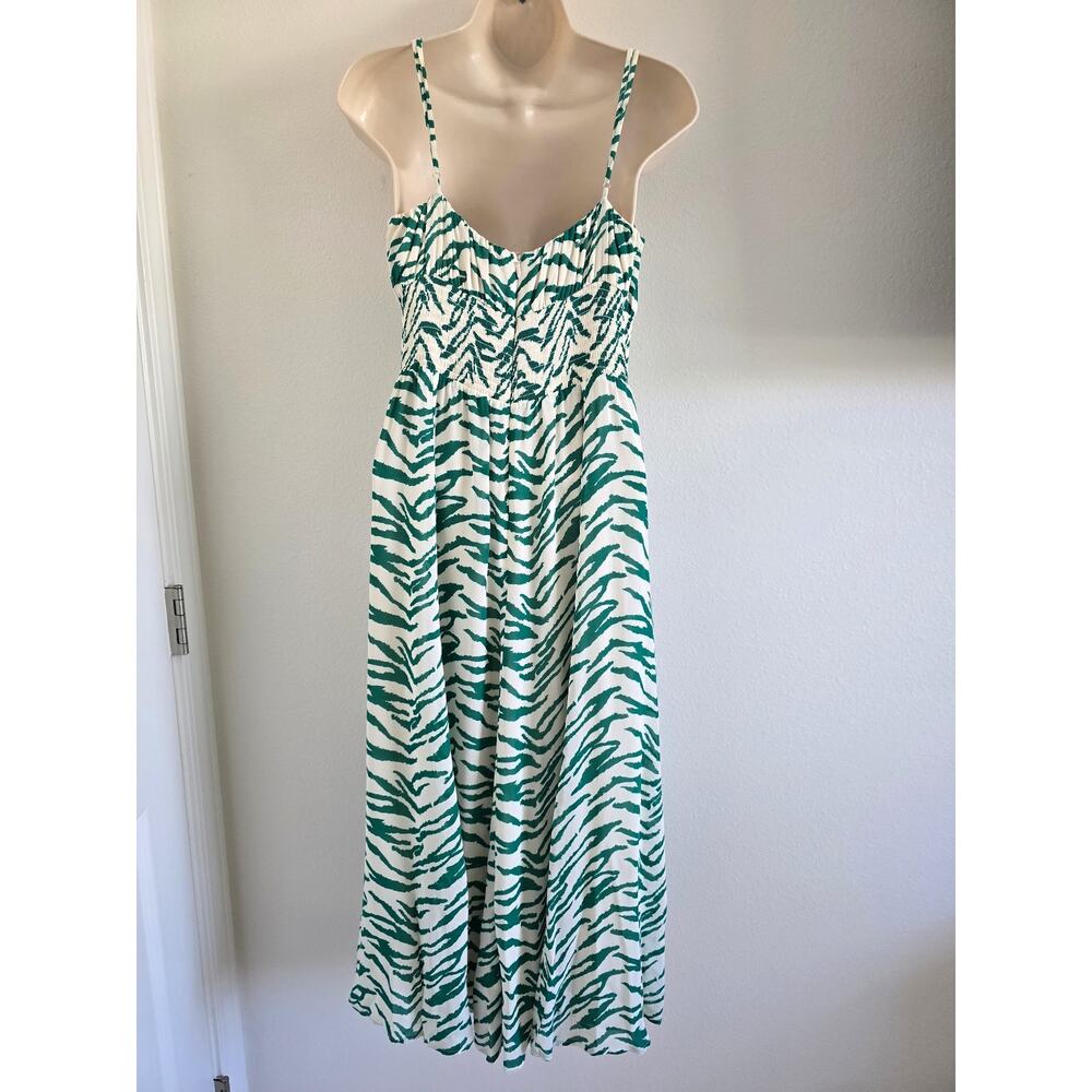 Reformation Bran Milkmaid Midi Dress Size 12 Kelly Green White Zebra Print - Picture 5 of 10